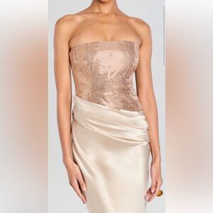 Retrofete Alexandra Gold Sequin Strapless Dress